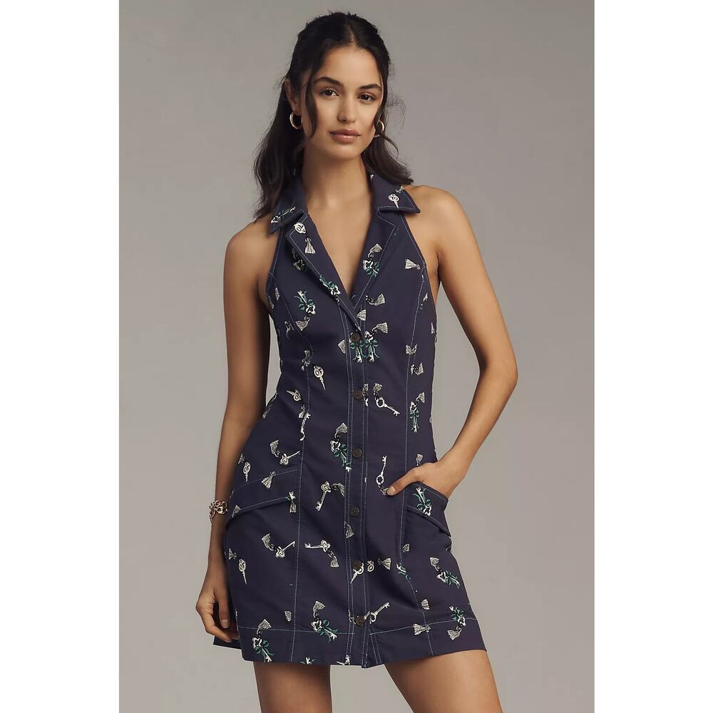 NWT Anthropologie The Amelia Collared Mini Dress by Maeve $148 MEDIUM Navy